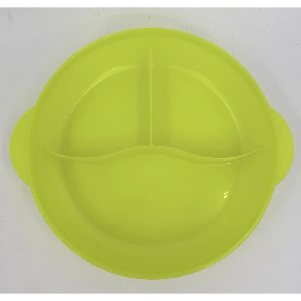 Tupperware 3284C-1 Green & Yellow Crystal Wave 3‎ Triple Divided Bowl Vented NEW